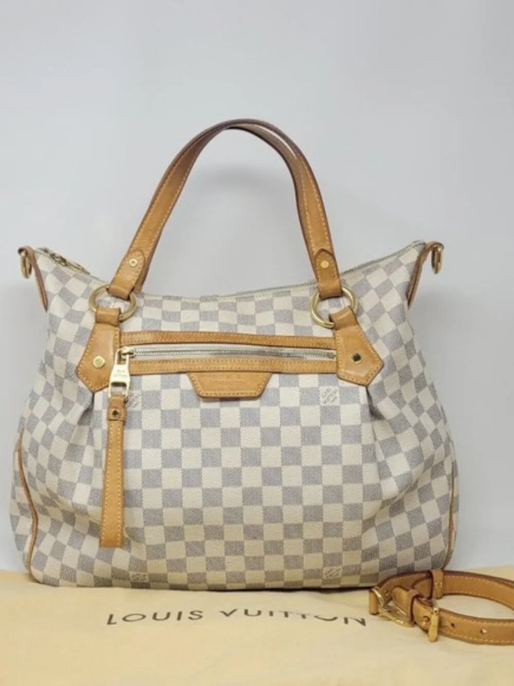 LOUIS VUITTON Damier Azur Canvas Evora MM Tote Bag